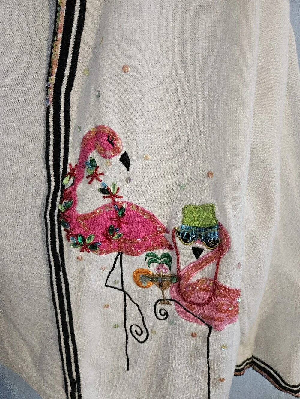 Jack B. Quick White Embellished Flamingo Cardigan
